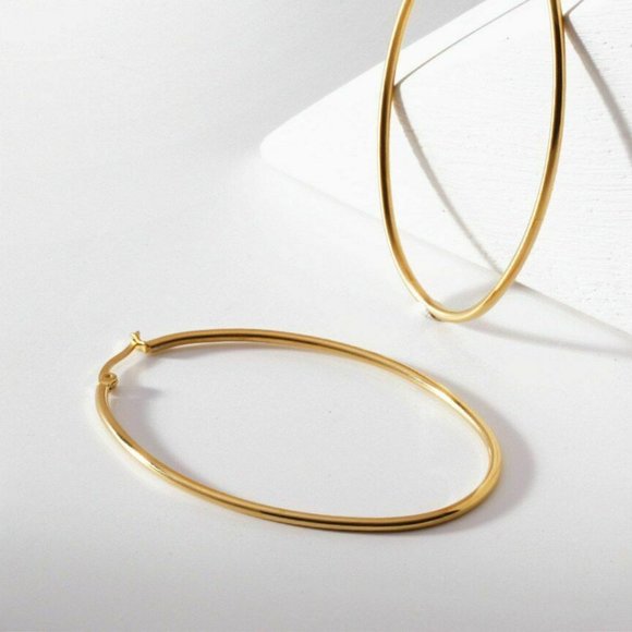 Hoop Earrings 3" Gold Tone NWOT Original Package Perfect Condition - Picture 4 of 4